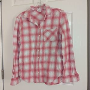 Aeropostale Pink and White Plaid Button-Up Shirt Size: M Like New!